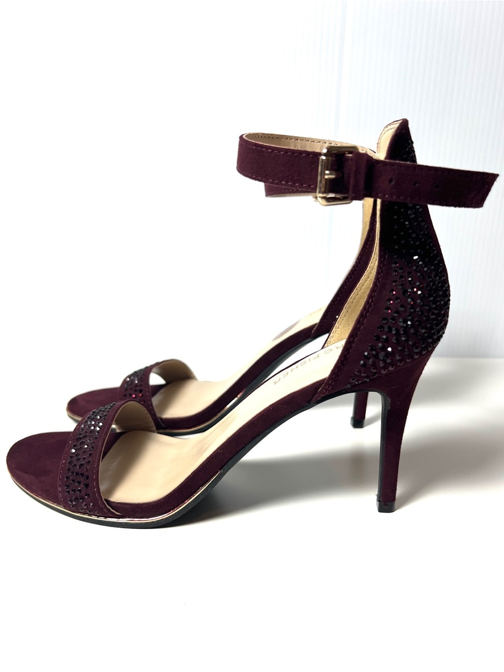 New Marc Fisher Betye Burgundy Rhinestone Dressy Sandals Size 8